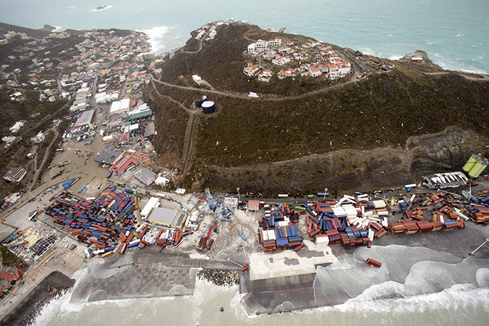 Hurricane Irma tossed shipping containers like leaves in the Dutch territory of Sint Maarten.